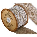 50mm Wide Floral Lace Hessian Ribbon - 4.5m ROLL