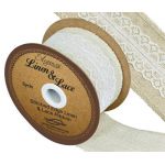 50mm Stitched Edge Linen & White Lace Ribbon - 4.5m ROLL