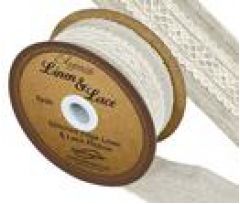 38mm Linen & Lace Stitched Edge Ribbon - 4.5m ROLL (No: 61)