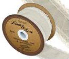 38mm Linen & Lace Stitched Edge Ribbon - 4.5m ROLL (No: 355)