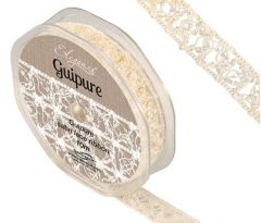 Eleganza Guipure - 15mm Open Lace Satin Ribbon - Ivory (10m ROLL)