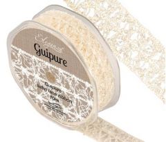 Eleganza Guipure - 25mm Open Lace Satin Ribbon - Ivory (10m ROLL)