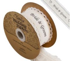 38mm Eleganza Cotton Lace Edge - Bride & Groom Ribbon (4m ROLL)