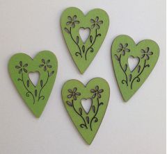 Painted Wooden Hearts - Lime