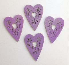 Painted Wooden Hearts - Lavender