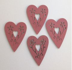 Painted Wooden Hearts - Antique Pink