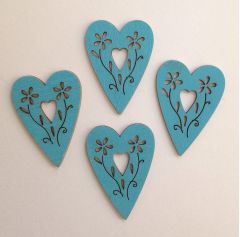 Painted Wooden Hearts - Turquoise