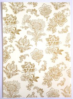 Artoz A4 Cream & Gold Paper - Flowers Embroidery Gold